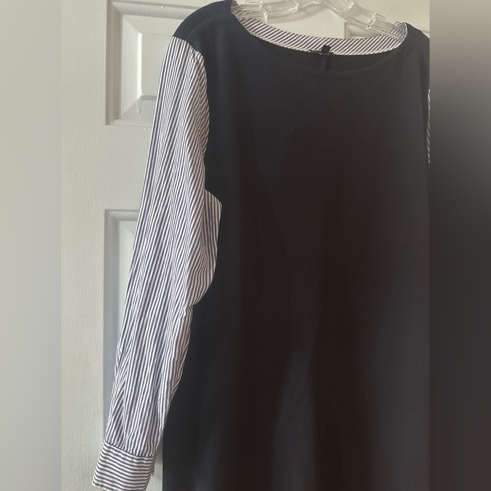 Talbots‎ 100% cotton Navy Shift Dress Stripe Shirt Sleeves XL. - Picture 3 of 9